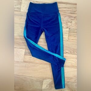 Beyond Yoga Blue Green Leggings with Teal Side Sparkly Stripe